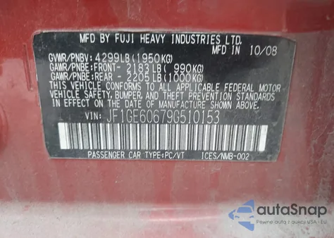 2009 Subaru Impreza 2.5I из США, поврежденный, VIN JF1GE60679G510153